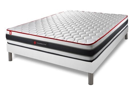 Ensemble Matelas Ressorts Ensaches Et Memoire De Forme 180x200 Energy Ep:22 Cm - Sommier Kit Blanc