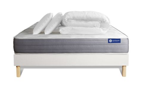 Ensemble  Matelas Actiflex Dream Ressorts Ensaches + Memoire De Forme 180x200 + Sommier Kit Blanc +2