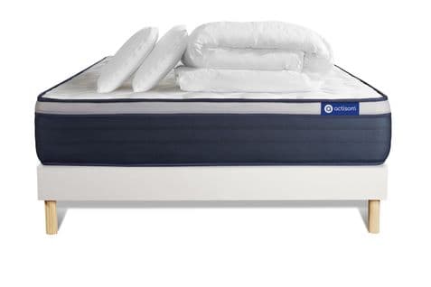 Ensemble  Matelas Latex + Memoire De Forme Actilatex Max 200x200 Cm + Sommier Kit Blanc + 2 Oreiller