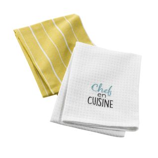 2 Serviettes Torchons Brode Chef En Cuisine