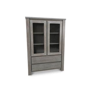 Vitrine 2 Portes 2 Tiroirs Bois Massif Gris - Gabriel