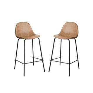 Duo De Chaises De Bar Métal/simili Cuir Beige - Nyaja