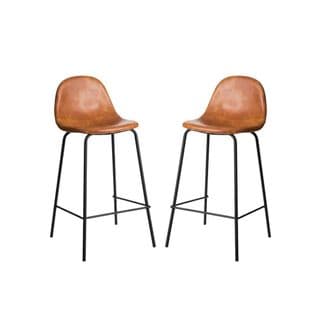 Duo De Chaises De Bar Métal/simili Cuir Cognac - Nyaja