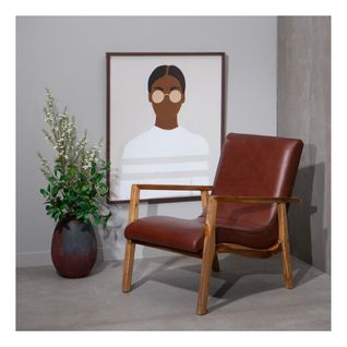 Fauteuil Teck Et Coussins Cuir Marron - Essaouira N°3