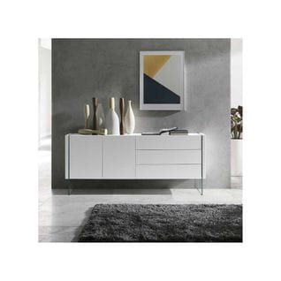 Buffet 2 Portes 3 Tiroirs Blanc Brillant/verre - Temas