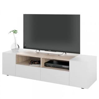 Meuble TV 4 Portes Blanc/chêne - Mikato - L 138 X L 42 X H 36 Cm