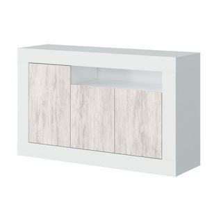 Buffet 3 Portes 1 Niche Blanc/pin Blanc - Baltop - L 144 X L 42 X H 87 Cm