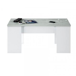 Table Basse Relevable Blanc/béton Ciré Clair - Oxnard - L 100 X L 50 X H 45 Cm