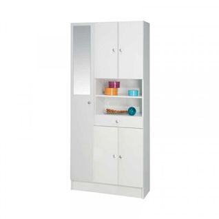 Meuble Haut De Sdb 5 Portes 1 Tiroir Avec Miroir Blanc - Bobu - L 82 X L 32 X H 180 Cm