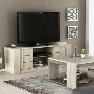 Meuble TV 2 Niches 2 Portes Coulissantes - Lyon - L 150 X L 42 X H 52 Cm