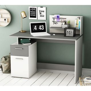 Bureau 1 Porte 1 Tiroir Gris/blanc - Voltaire - L 121 X L 55 X H 110 Cm