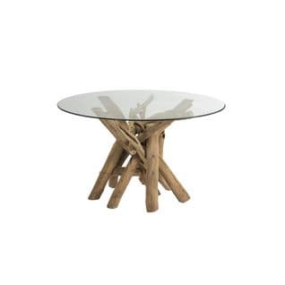 Table De Repas Ronde En Bois Flotté/verre - Comcia