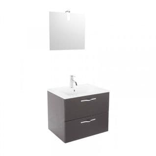 Meuble Sous Vasque Suspendu 2 Tiroirs 80 Cm Gris + Miroir - Kundo - L 81.5 X L 47 X H 52 Cm