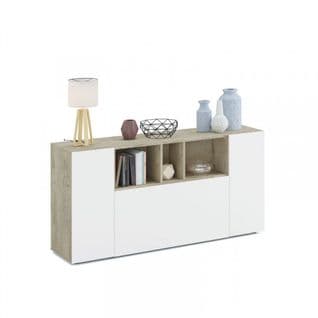 Buffet 3 Portes Blanc/chêne - Artica - L 150 X L 41 X H 76 Cm