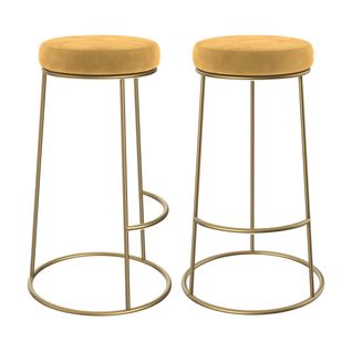 Tabouret De Bar Kendal En Velours Jaune Curry 73 Cm (lot De 2)