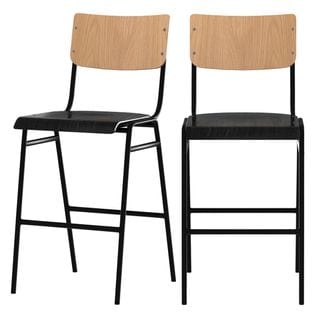 Chaise De Bar Mi-hauteur Clem En Bois Clair Et Noir 66 Cm (lot De 2)