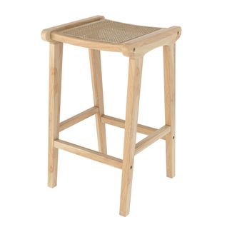 Tabouret De Bar Mi-hauteur Omaha En Teck Et Rotin Naturel 65 Cm