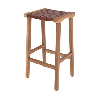 Tabouret De Bar Mi-hauteur Kuna En Cuir Tressé Marron 68 Cm