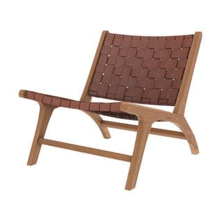 Fauteuil Kuna En Teck Et Cuir Tressé Marron