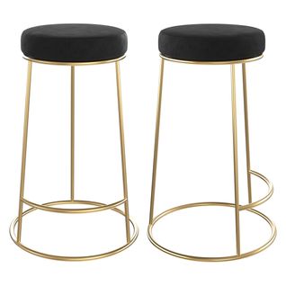 Tabouret De Bar Mi-hauteur Kendal En Velours Noir 63 Cm (lot De 2)