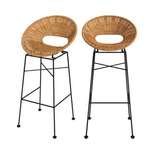 Tabouret De Bar Rava En Résine Tressée Naturelle 75 Cm (lot De 2)