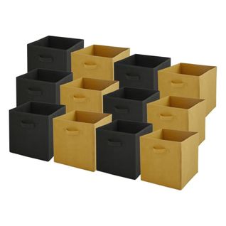 Lot de 12 bacs de rangement - noir et jaune - 27x27x27cm