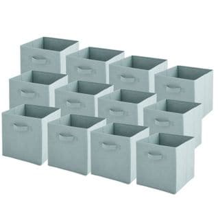 Lot de 12 paniers pliables en tissu sauge 31x31x31cm