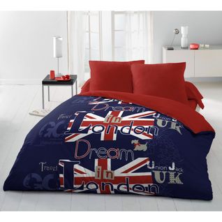 Dream In London Parure De Couette Microfibre - Bleu - 240 X 260 Cm