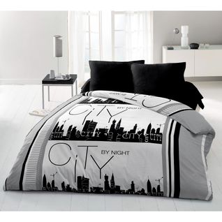 City By Night Parure De Couette Microfibre - Gris - 240 X 260 Cm