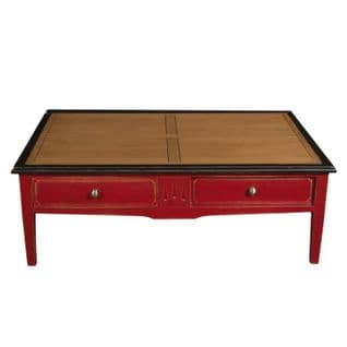 Table Basse 120 Cm Avec 2 Tiroirs, Merisier Massif