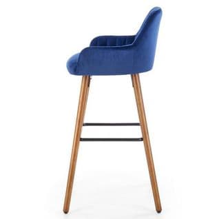 Chaise De Bar En Velours Bleu Avec Pieds En Bois Massif Clean