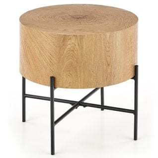 Table Basse Ronde 45 Cm Aspect Chêne Naturel Avec Structure Noire En Métal Tinia