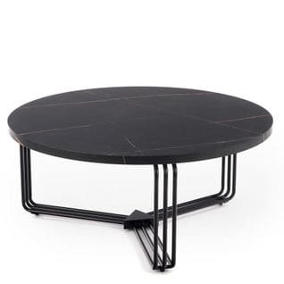 Table Basse Ronde Avec Plateau Aspect Marbre Noir Arum