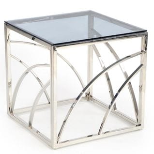 Table Basse Carrée Avec Structure Design En Acier Argenté Et Plateau En Verre Fumé Sochic