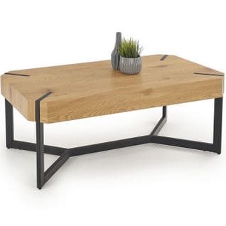 Table Basse Design Plateau Style Chêne Et Pieds En Acier Noir Brest