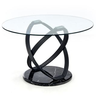 Table De Salle à Manger Ronde Avec Plateau En Verre Et Pied Design En Acier Noir Illusion