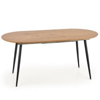 Table À Manger Extensible 120-160cm Ovale Avec Plateau Aspect Chêne Et Pieds En Acier Noir Atlanta