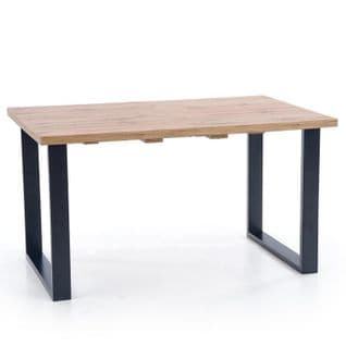 Table à Manger Industrielle Extensible 160-210cm Avec Plateau Aspect Chêne Et Structure En Métal Noi