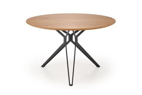 Table à Manger Ronde 120 Cm Aspect Chêne Doré Et Pied Acier Noir Unity