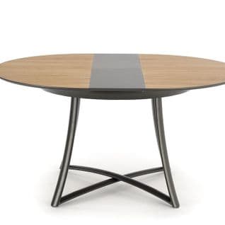 Table De Salle à Manger Ronde Extensible Aspect Chêne Pieds Acier Steel