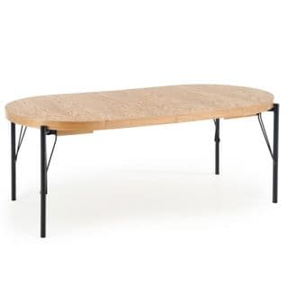 Table à Manger Ronde 100-300cm Extensible Avec Plateau Plaqué Chêne Et Pieds Métal Aya