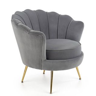 Fauteuil Coquillage En Velours Gris Avec Pieds Dorés Caprica