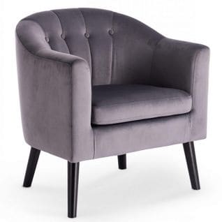 Fauteuil Avec Dossier Arrondi à Boutons En Tissu Gris Avec Pieds En Bois Peints En Noir Reno