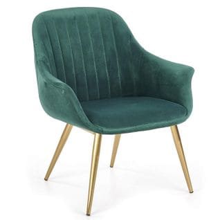 Fauteuil En Tissu Vert Foncé Avec Pieds En Acier Doré Tresor