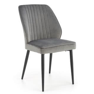 Chaise De Salle à Manger En Velours Gris Avec Pieds En Métal Noir Galatee