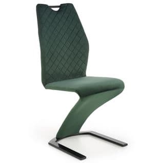 Chaise De Salle à Manger Design En Velours Vert Avec Pied En Métal Noir Vidar