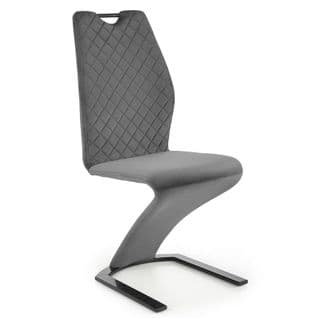 Chaise Design En Velours Gris Avec Pied U En Métal Noir Vidar