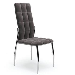 Chaise De Salle à Manger Matelassée En Velours Gris Avec Dossier Haut Et Pieds Design En Acier Elysi