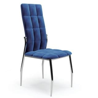 Chaise De Salle à Manger Matelassée En Velours Bleu Avec Dossier Haut Et Pieds Design En Acier Elysi