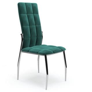 Chaise De Salle à Manger Matelassée En Velours Vert Foncé Avec Dossier Haut Et Pieds Design En Acier